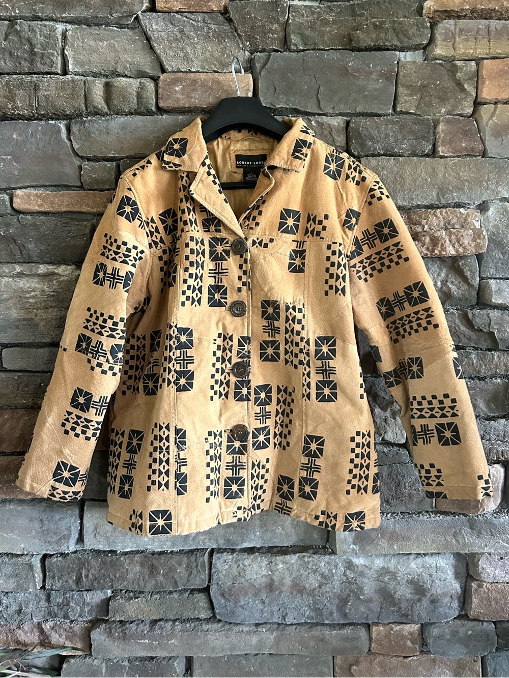 Robert Louis Vintage 80s leather Suede Aztec Tribal Button Up Suit Jacket Mens L